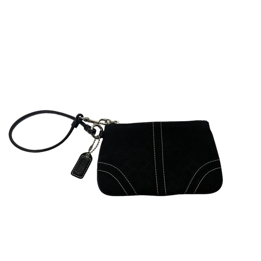 Coach Monogram Fabric Mini Zip Top Wristlet Black